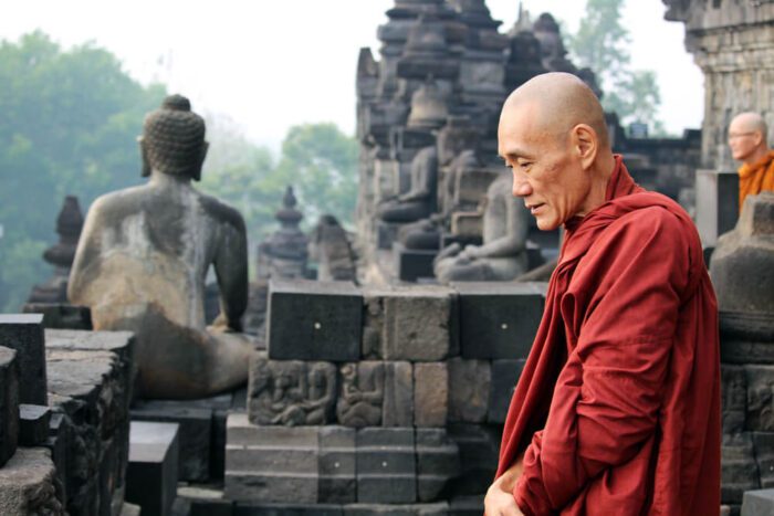 Buddhist Monk do Meditation at Borobudur