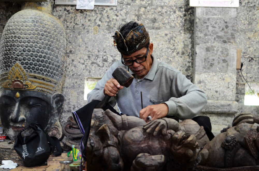 Wood carving in Bali