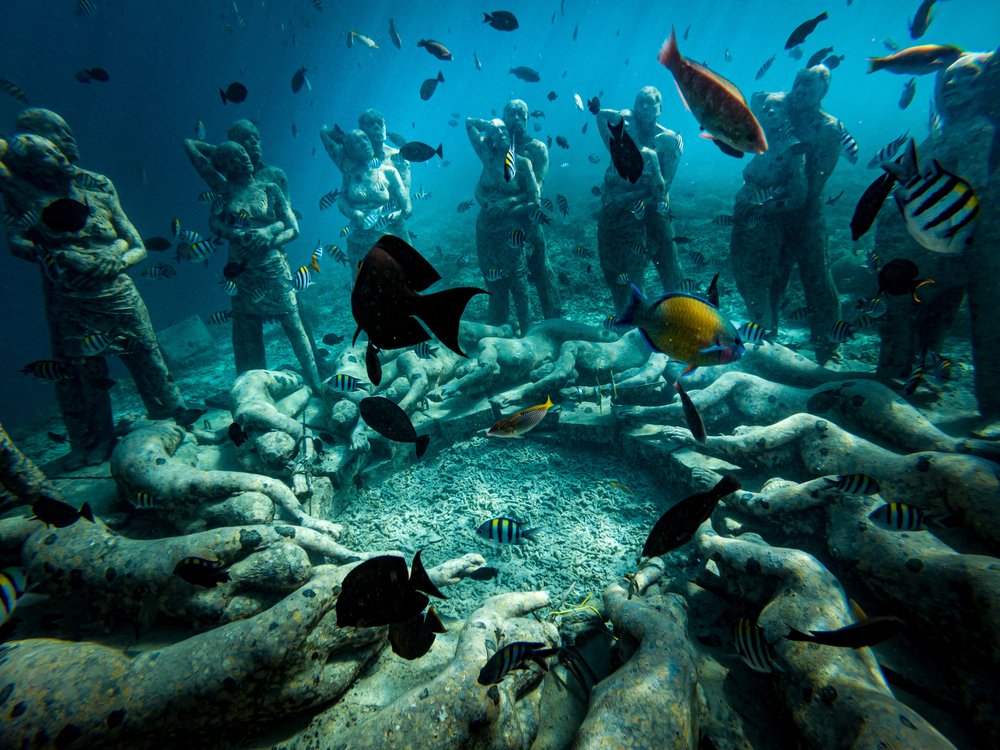 Underwater statues near Gili Meno