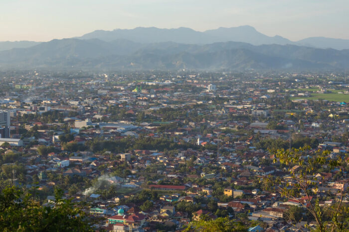 Gorontalo City surrounded by hills and coastal landscapes