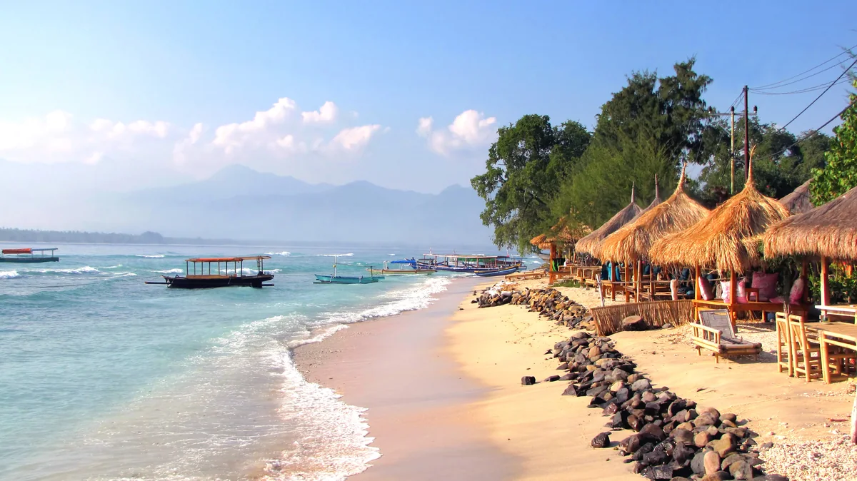 Beachfront on Gili Air with Lombok beyond