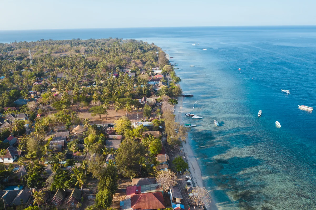 Aerial view of Gili Air coastline